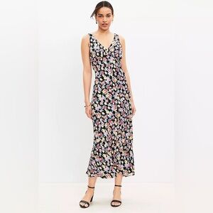 LOFT Ikat Buttercup Satin Double V Bias Midi Dress - size 2
